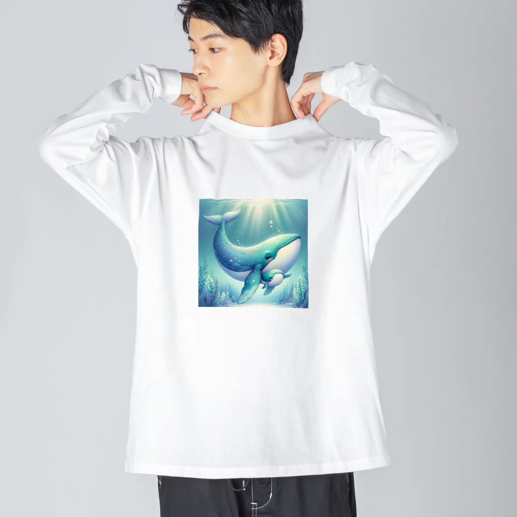 わくわく海の雑貨屋のほのぼのクジラの親子 Big Long Sleeve T-Shirt