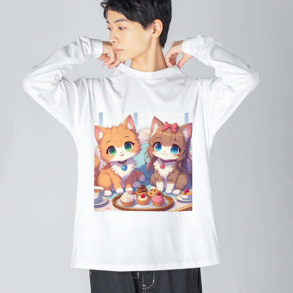 ウツボちゃんの可愛い猫姉妹 ビッグシルエットロングスリーブTシャツ