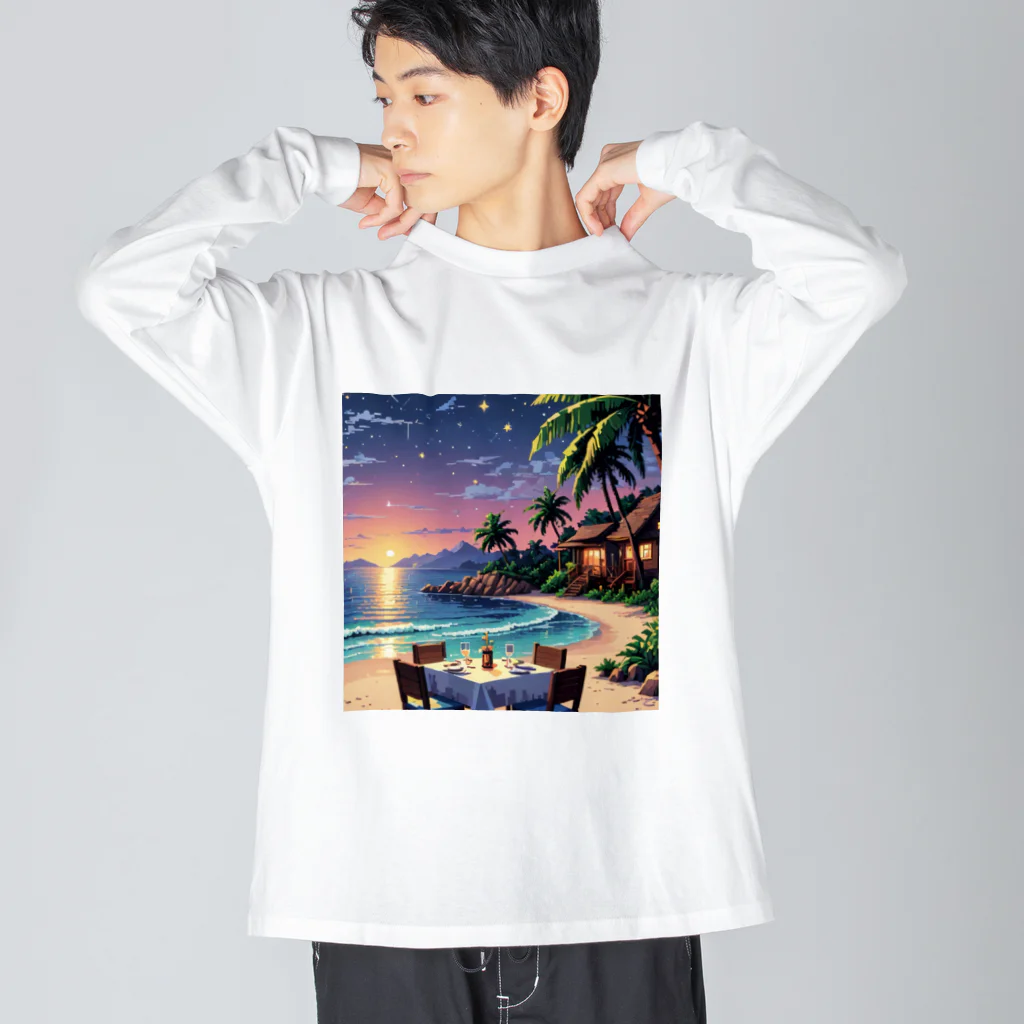 Paradise ExploreのMoonlit Palm Haven ビッグシルエットロングスリーブTシャツ