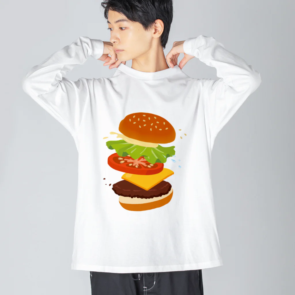 モツ煮子のフレッシュなハンバーガー ビッグシルエットロングスリーブTシャツ