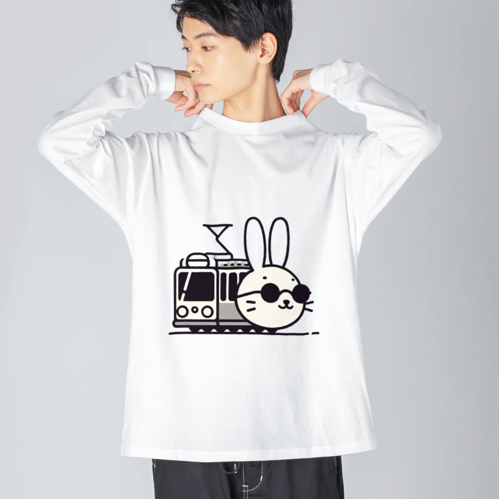 BOSATUの電車に乗ったうさぎ ビッグシルエットロングスリーブTシャツ