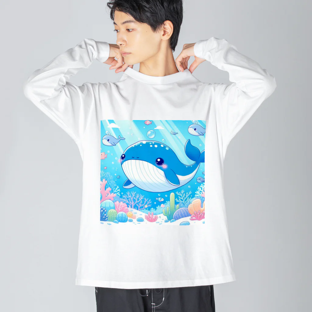 ハートフルの愛らしいクジラさん癒しグッズ ビッグシルエットロングスリーブTシャツ
