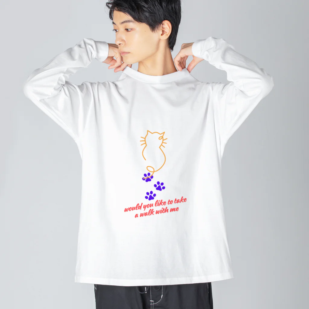 Kipのお散歩してる猫🐈 ビッグシルエットロングスリーブTシャツ