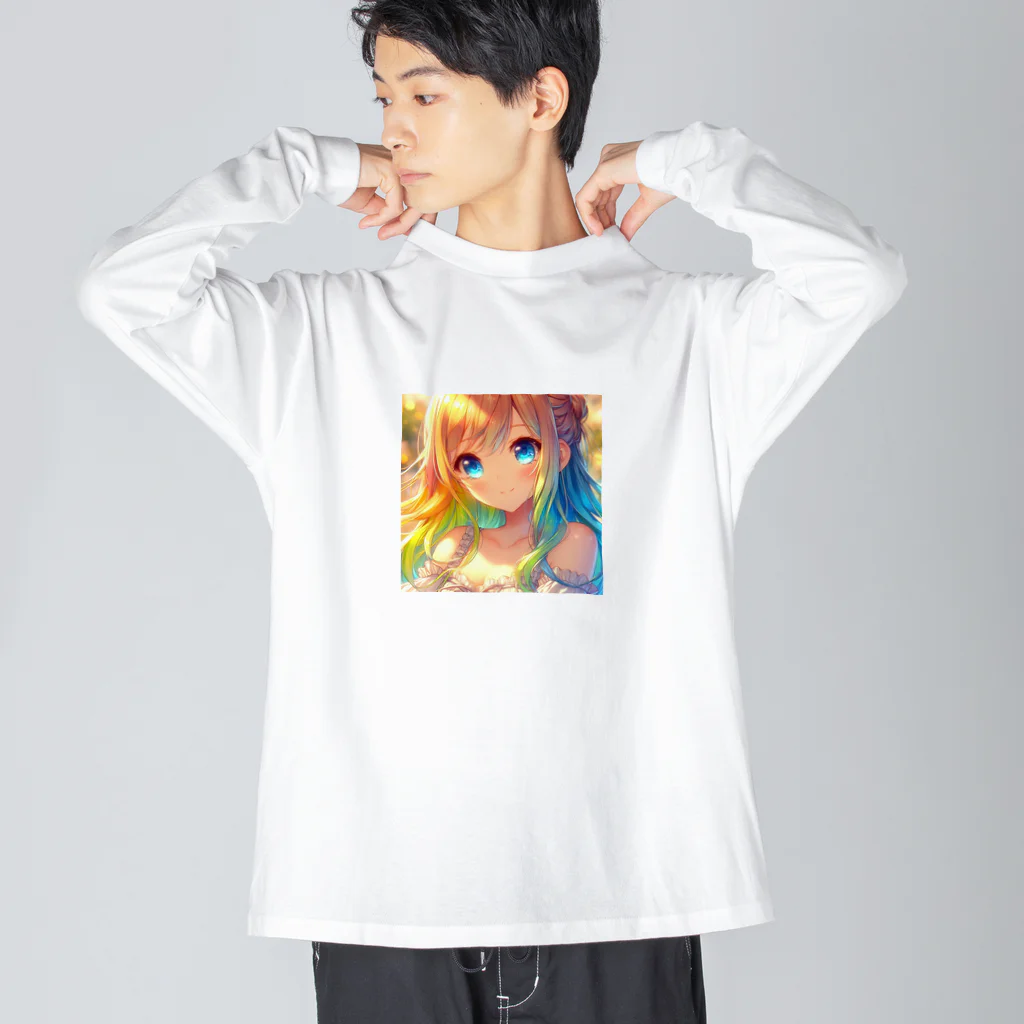 終わらない夢🌈の優しく微笑む少女💞 ビッグシルエットロングスリーブTシャツ