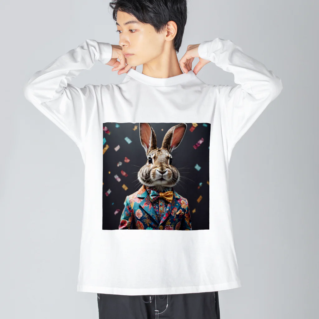 usagimajyoのスーツウサギ ビッグシルエットロングスリーブTシャツ