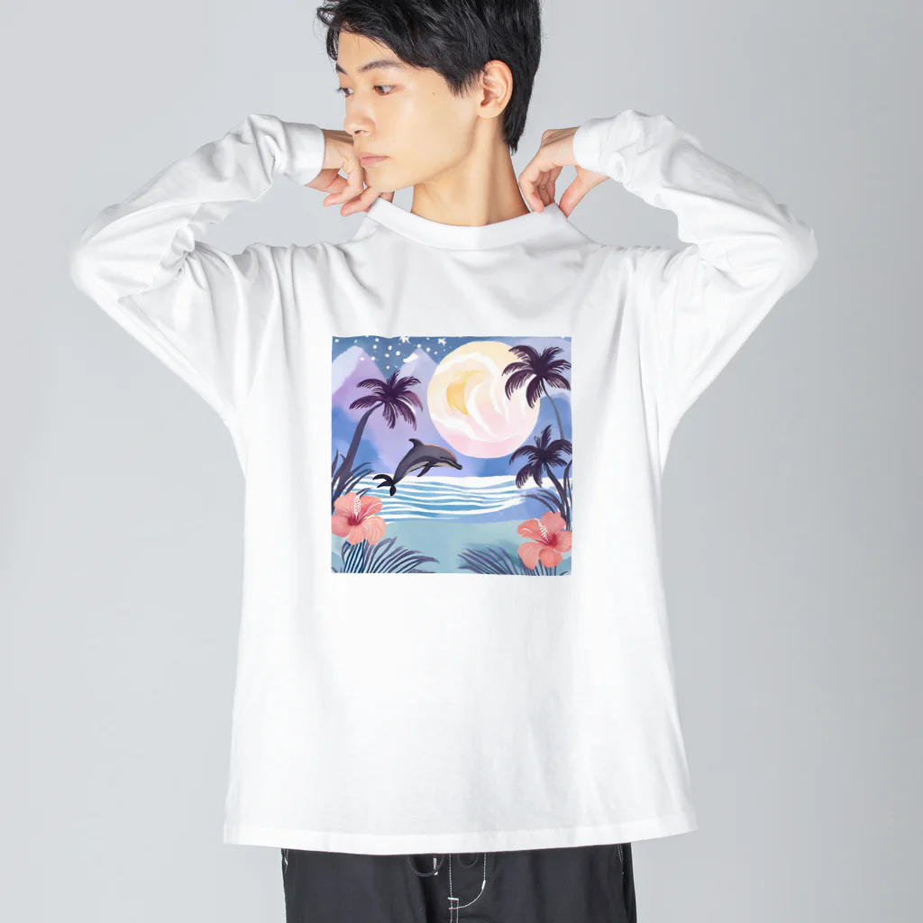 ハワイライフのイルカと満月 Big Long Sleeve T-Shirt