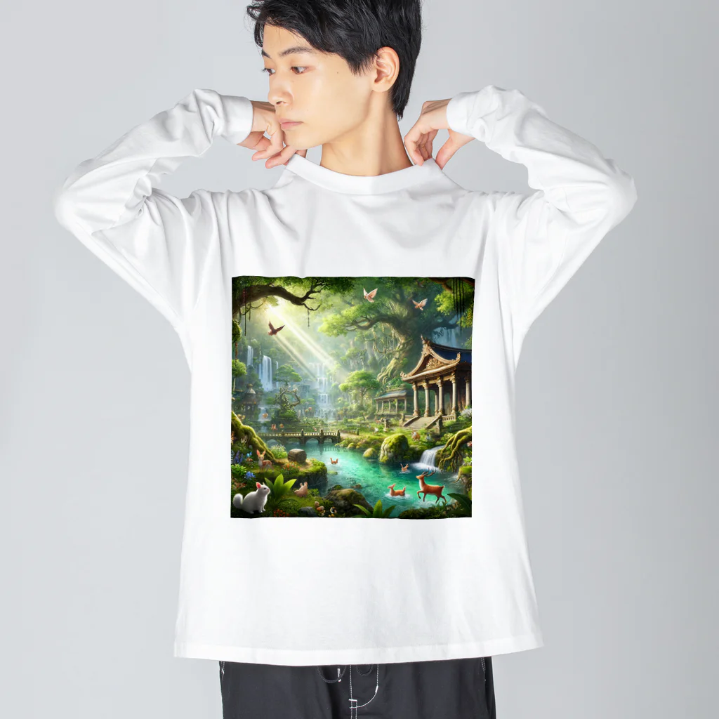 DQ9 TENSIの深い森の中に佇む神秘的な神殿 ビッグシルエットロングスリーブTシャツ