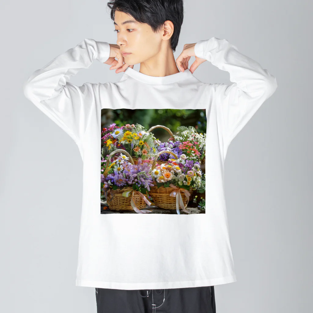 AQUAMETAVERSEの華やかな花が入った花かご　なでしこ1478 ビッグシルエットロングスリーブTシャツ