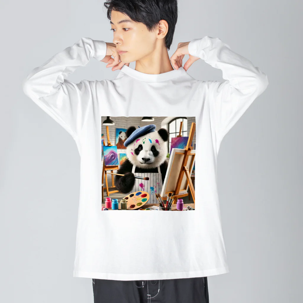 akinyan3128の絵描きのパンダ君 ビッグシルエットロングスリーブTシャツ