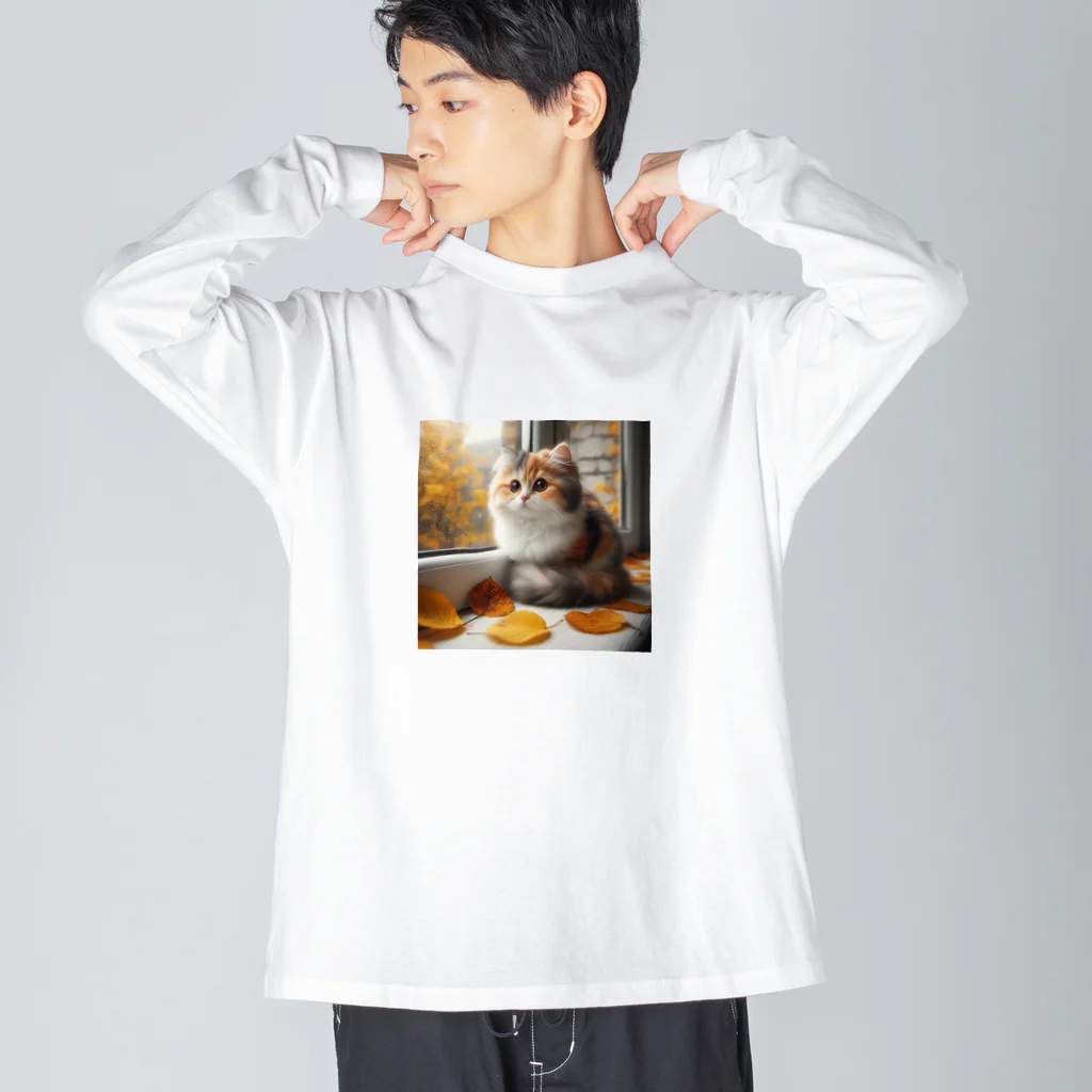 癒しの時間のかわいい三毛猫グッズ ビッグシルエットロングスリーブTシャツ