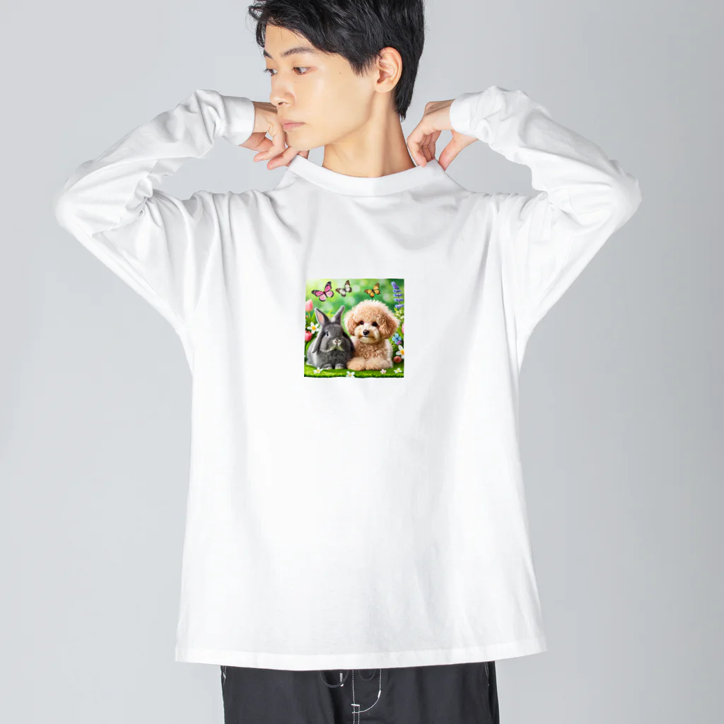 hachitaroのうさぎのネザーランドドワーフと犬のトイプードル ビッグシルエットロングスリーブTシャツ