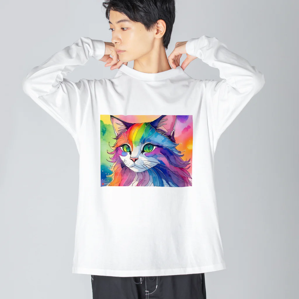 山田綾の虹色ネコちゃん ビッグシルエットロングスリーブTシャツ