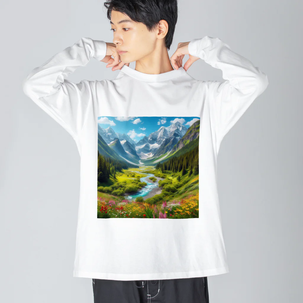 130Saitohの山間の風景 ビッグシルエットロングスリーブTシャツ