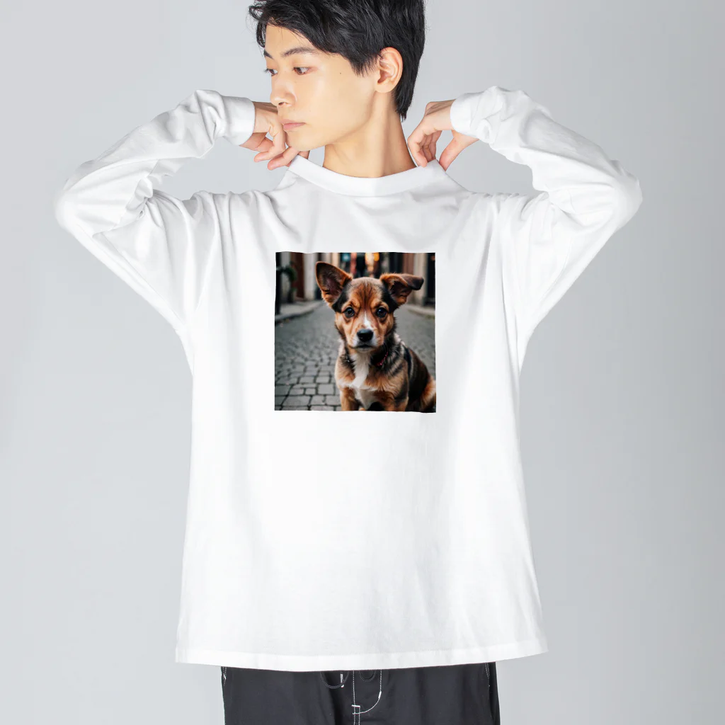 kaerinofficeのぱっちりとした瞳が魅力的な可愛いワンちゃんの写真です。 ビッグシルエットロングスリーブTシャツ