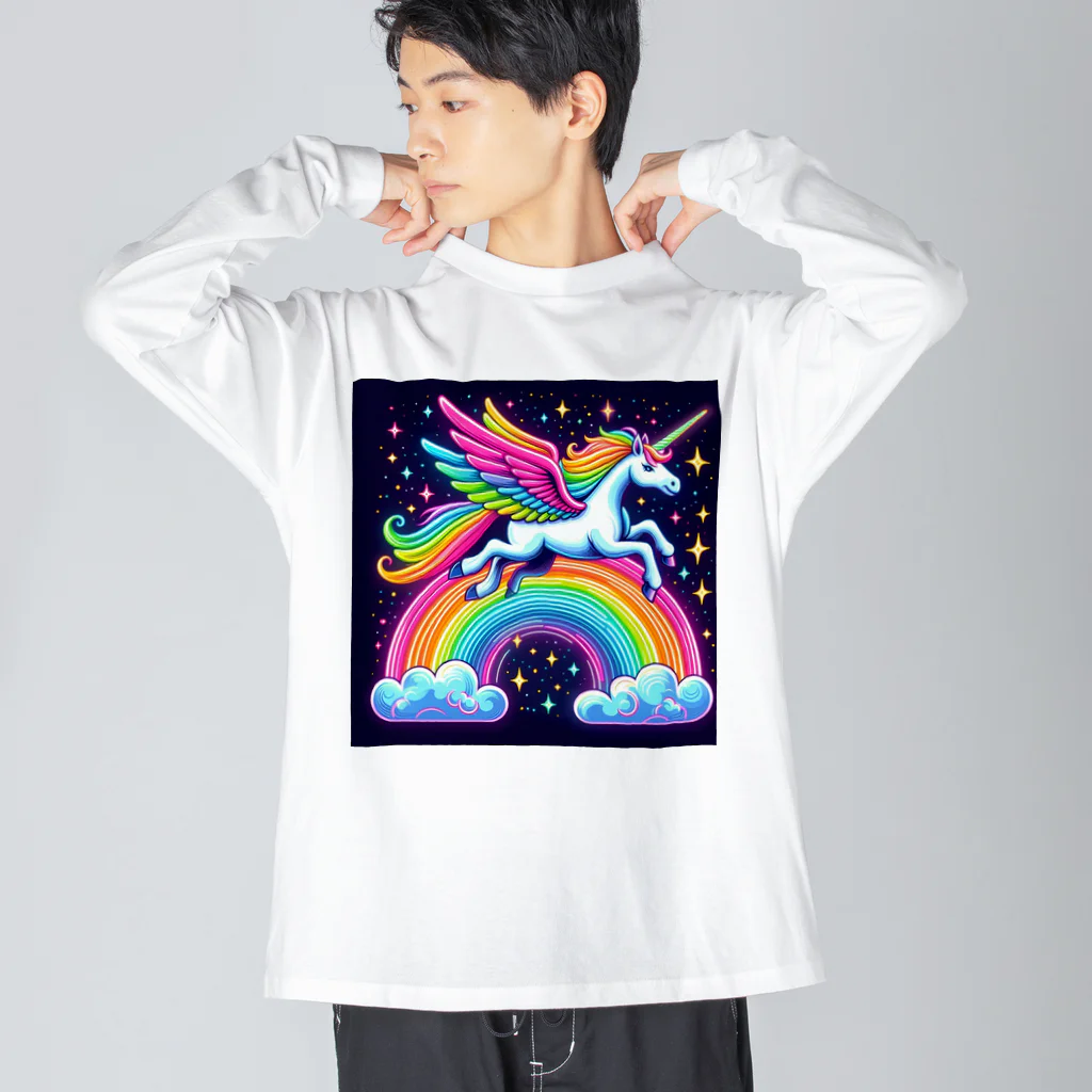 momonekokoのネオンカラーのユニコーン Big Long Sleeve T-Shirt