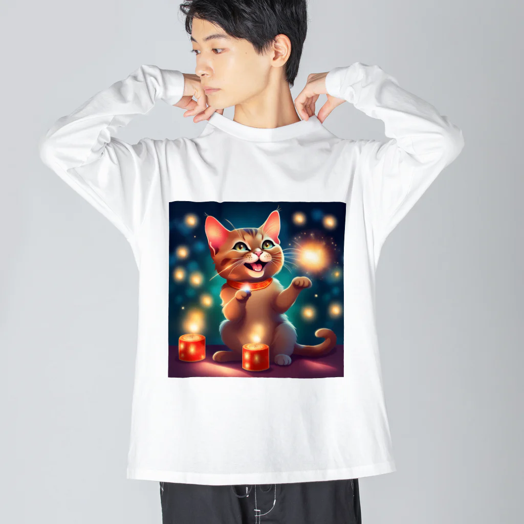 はなにゃんのおうちの花火で遊ぶかわいい猫ちゃん Big Long Sleeve T-Shirt