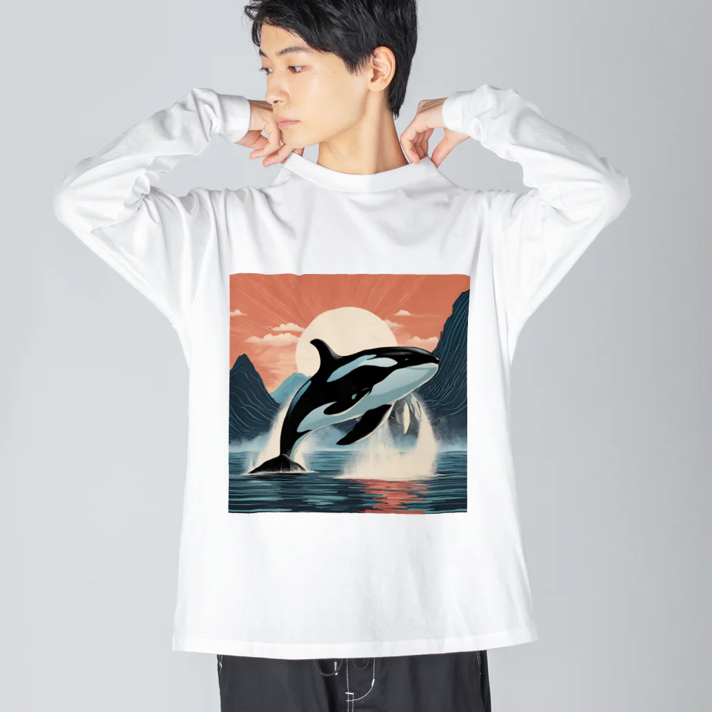 はちみつあめの夕日のシャチ Big Long Sleeve T-Shirt