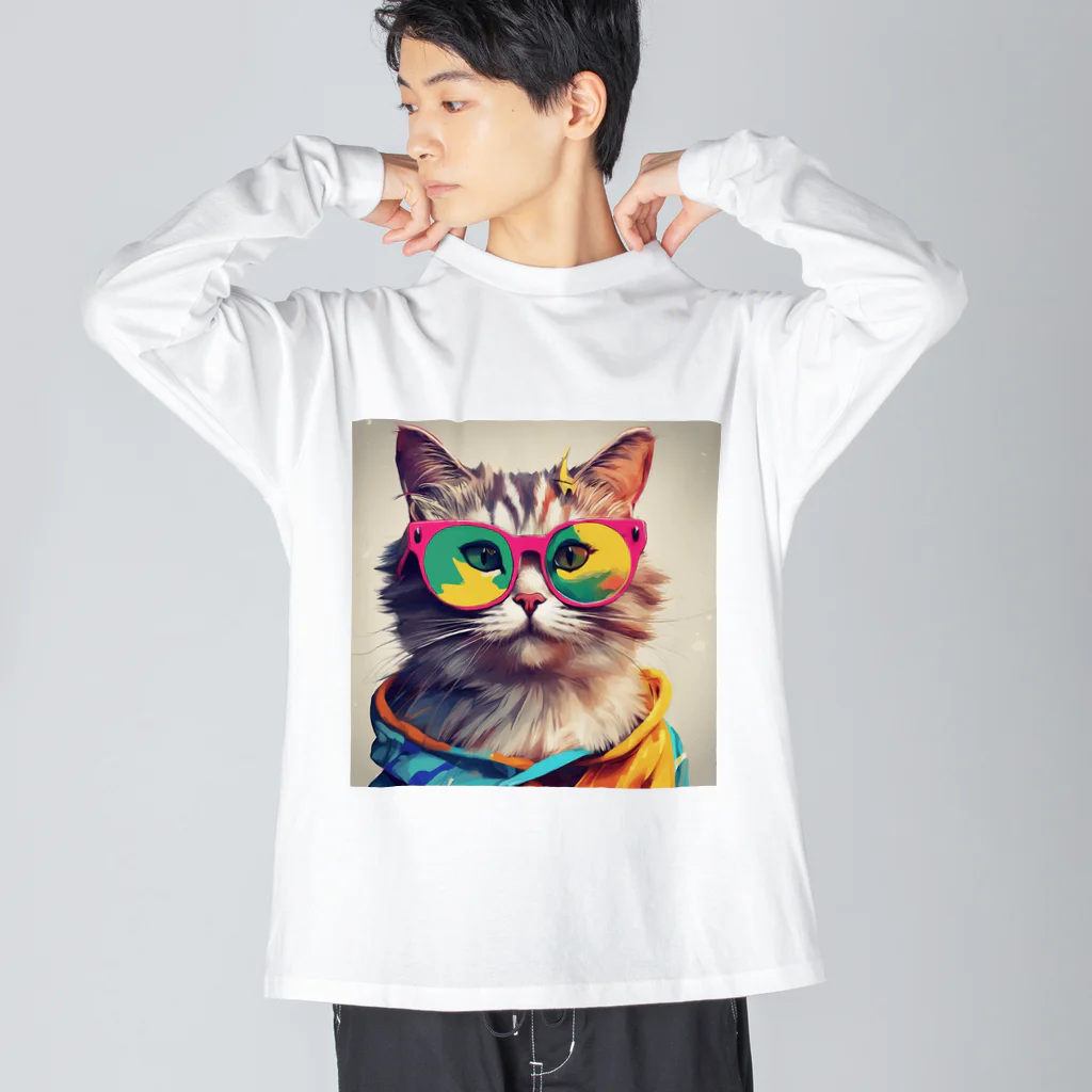 てんとくろ助のぱりぴねこ ビッグシルエットロングスリーブTシャツ