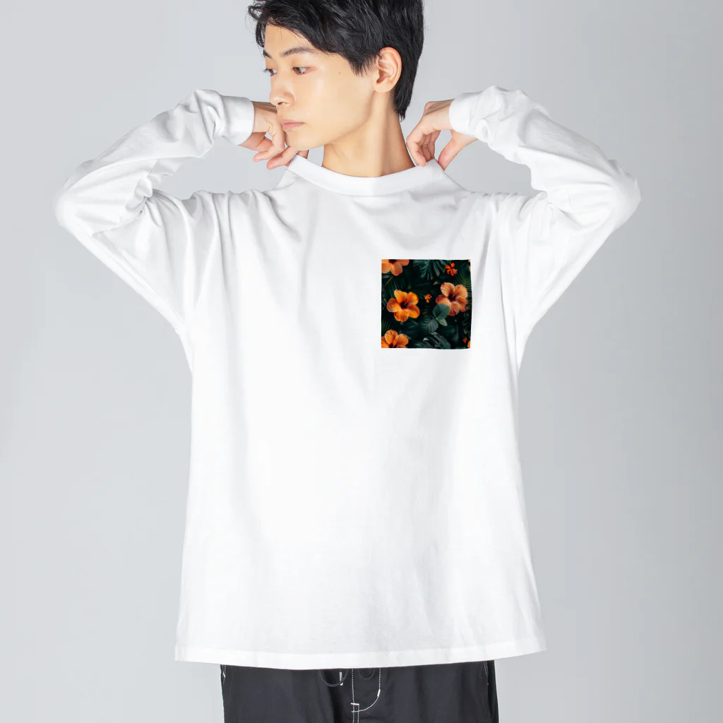 オンラインショップイエローリーフのオレンジ色のハイビスカスの花 Big Long Sleeve T-Shirt