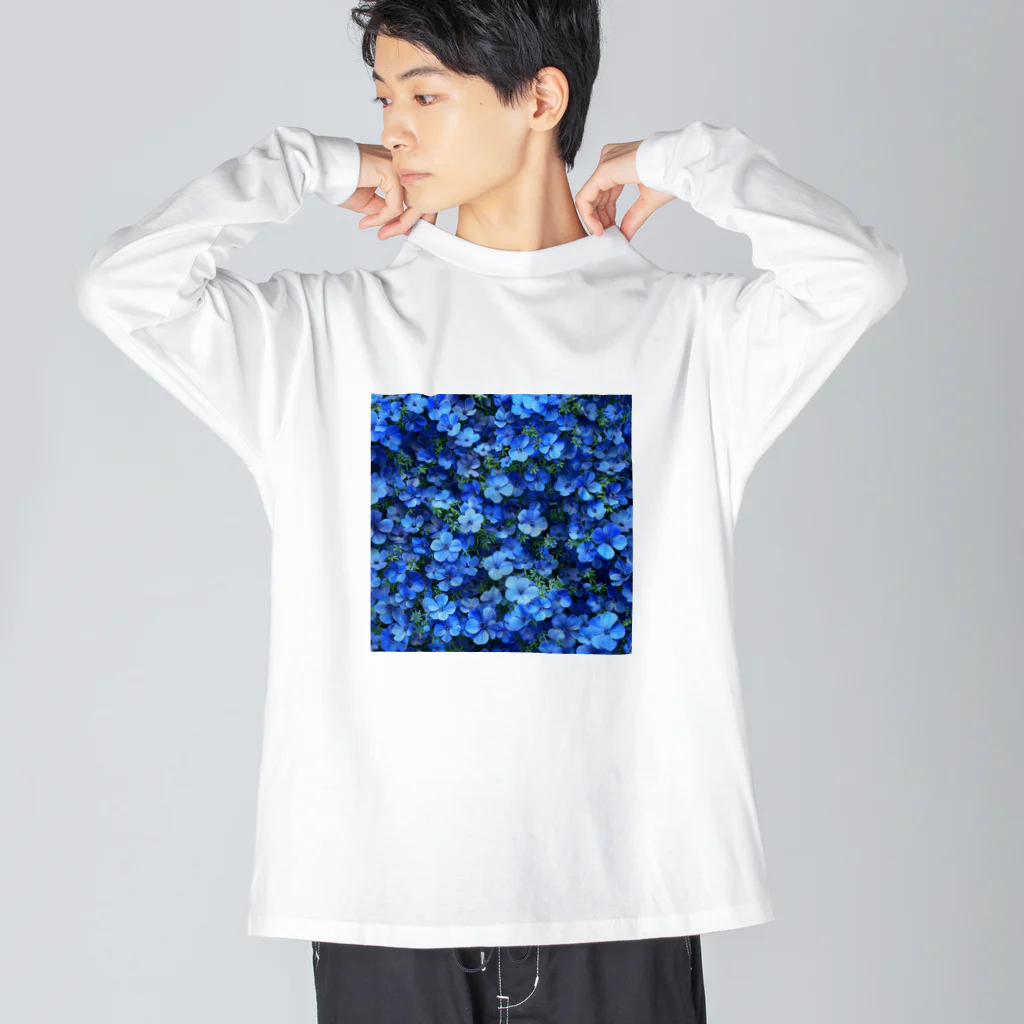 オンラインショップイエローリーフの鮮やかな青色の花　ネモフィラ ビッグシルエットロングスリーブTシャツ