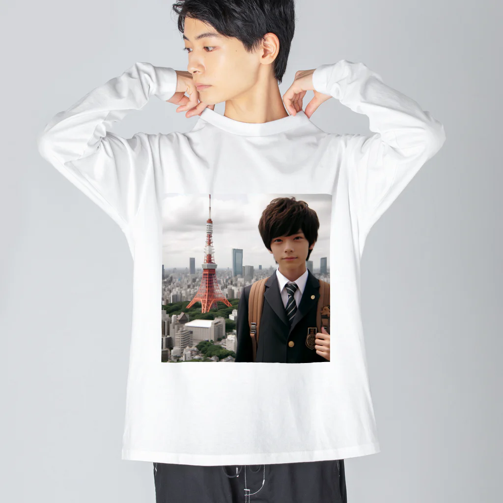 可愛い男の子イラスト販売所　By,keicyanの男の子　中学1年生　タワーバッグに Big Long Sleeve T-Shirt