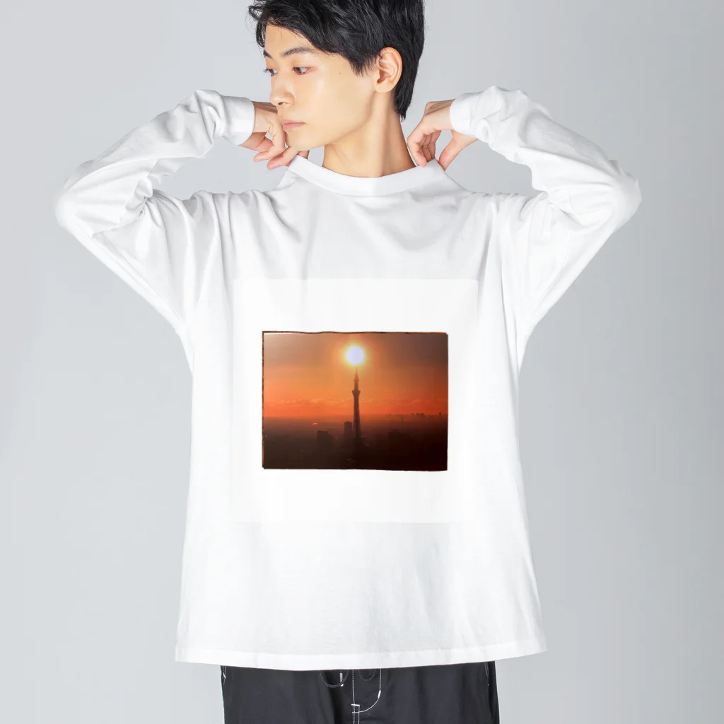 いっしーオリジナルの東京タワーと夕日 ビッグシルエットロングスリーブTシャツ