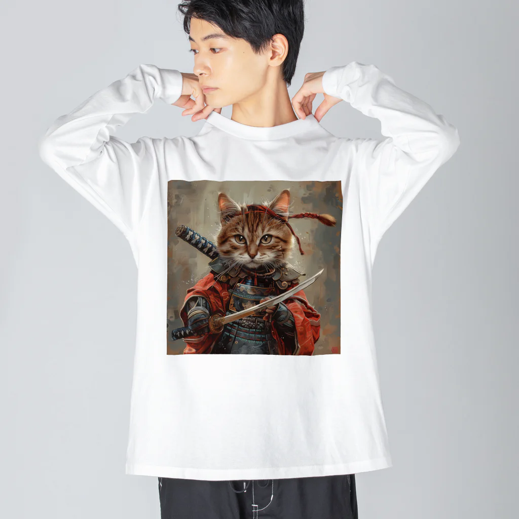 AQUAMETAVERSEの猫サムライ・ミケ　Tomoe bb 2712 ビッグシルエットロングスリーブTシャツ