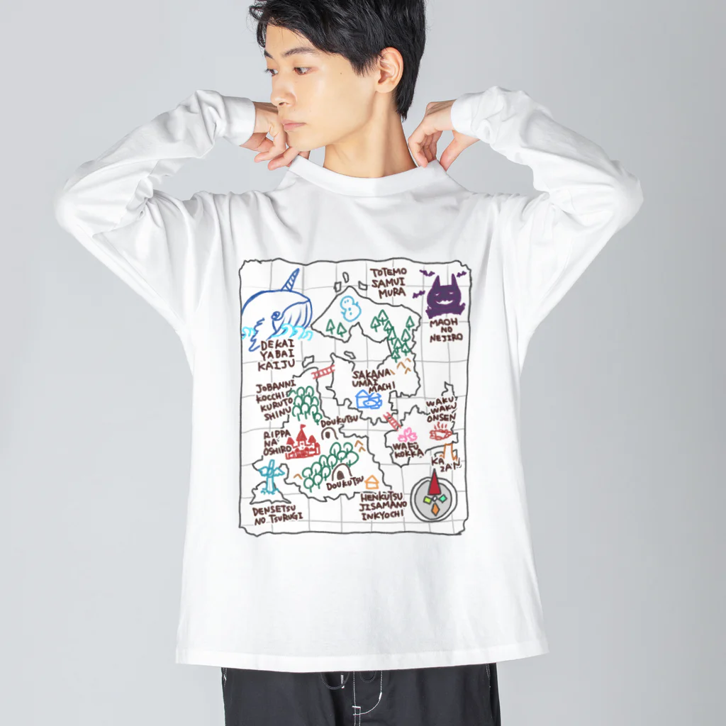 あべのぼうけんの地図(白) ビッグシルエットロングスリーブTシャツ