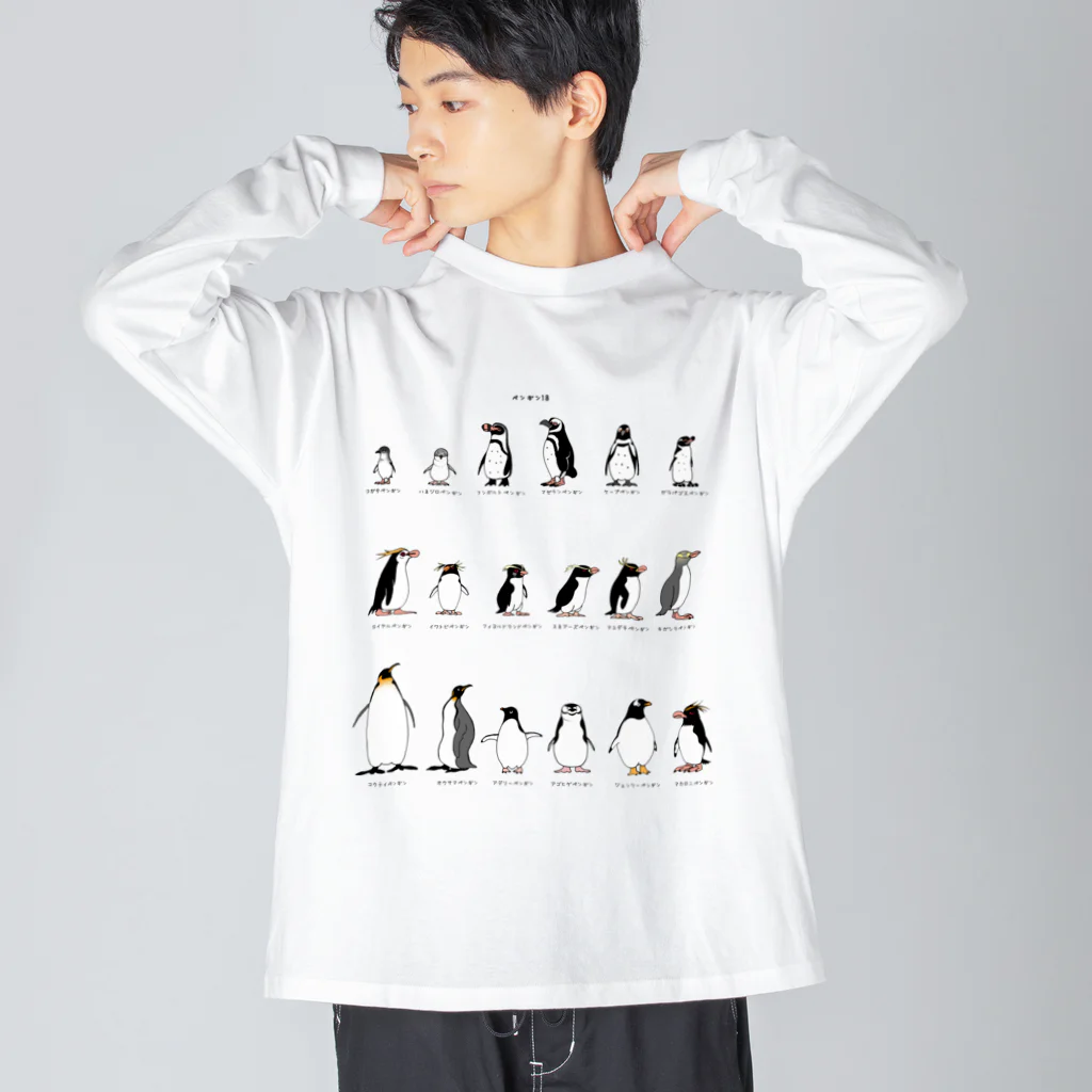 空とぶペンギン舎のペンギン18種類 ビッグシルエットロングスリーブTシャツ