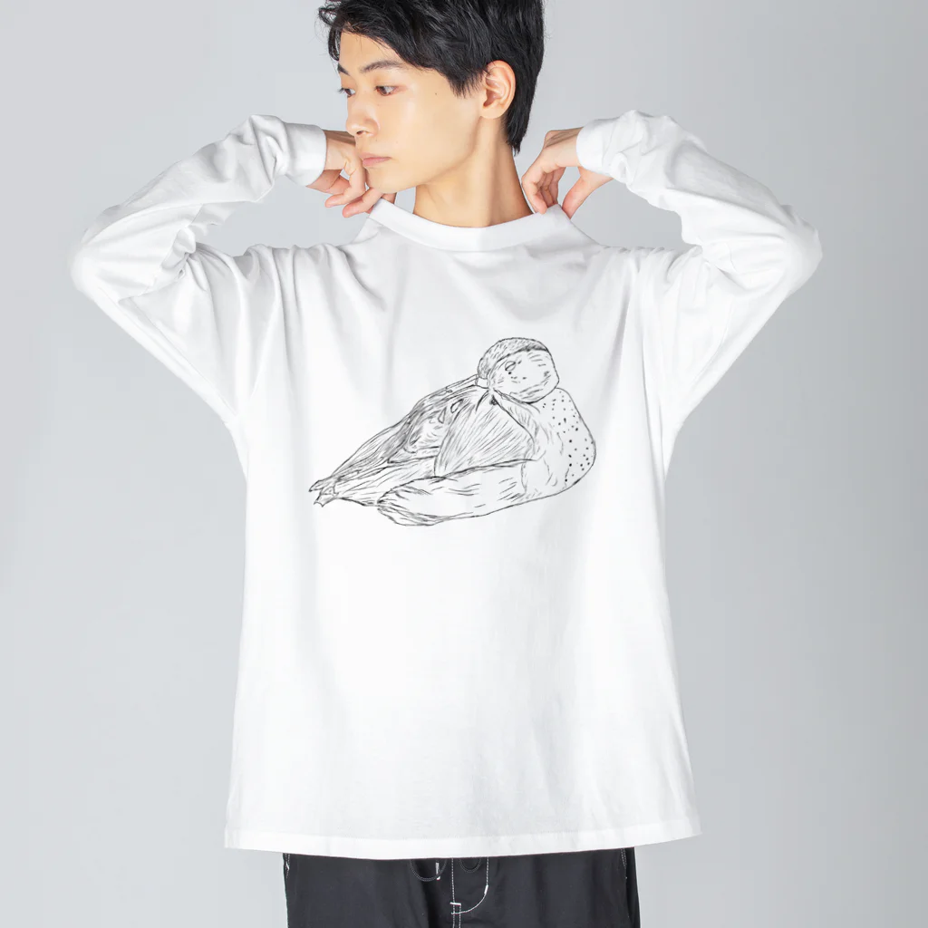 Lily bird（リリーバード）のおねんねクビワコガモ 線画 ビッグシルエットロングスリーブTシャツ