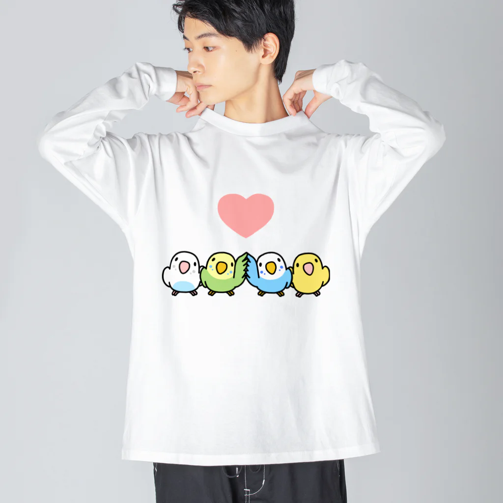 まめるりはことりのハイタッチなかよしセキセイインコ【まめるりはことり】 ビッグシルエットロングスリーブTシャツ