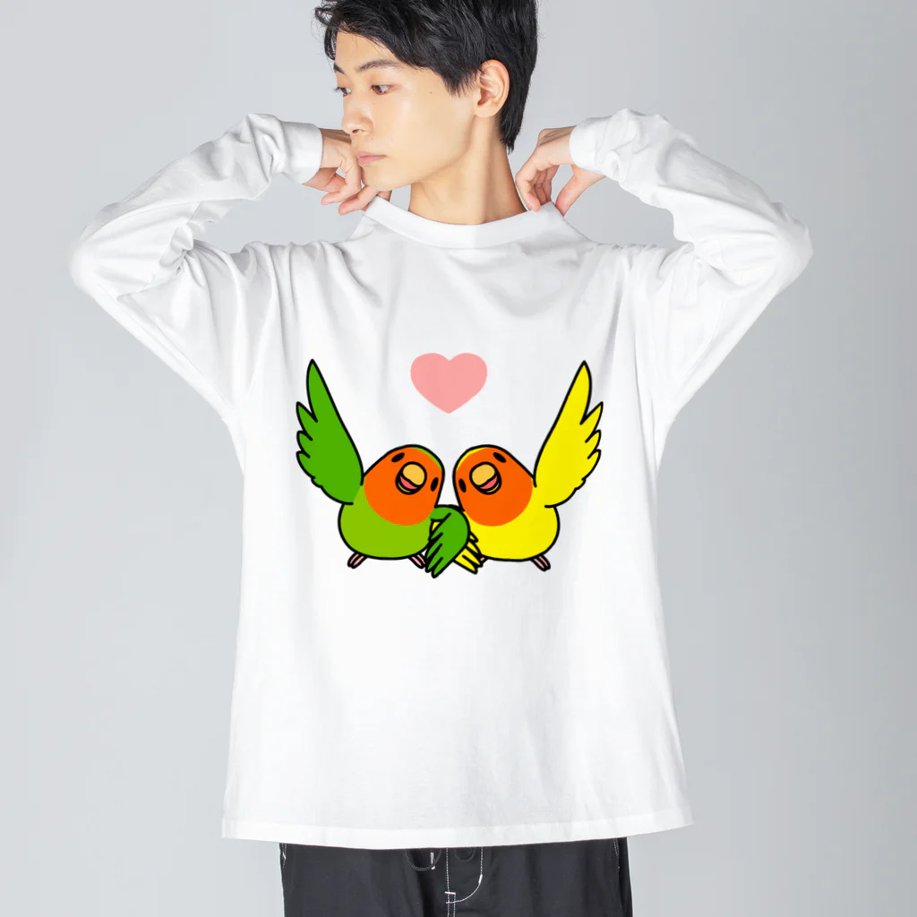 まめるりはことりのハイタッチなかよしコザクラインコ【まめるりはことり】 ビッグシルエットロングスリーブTシャツ