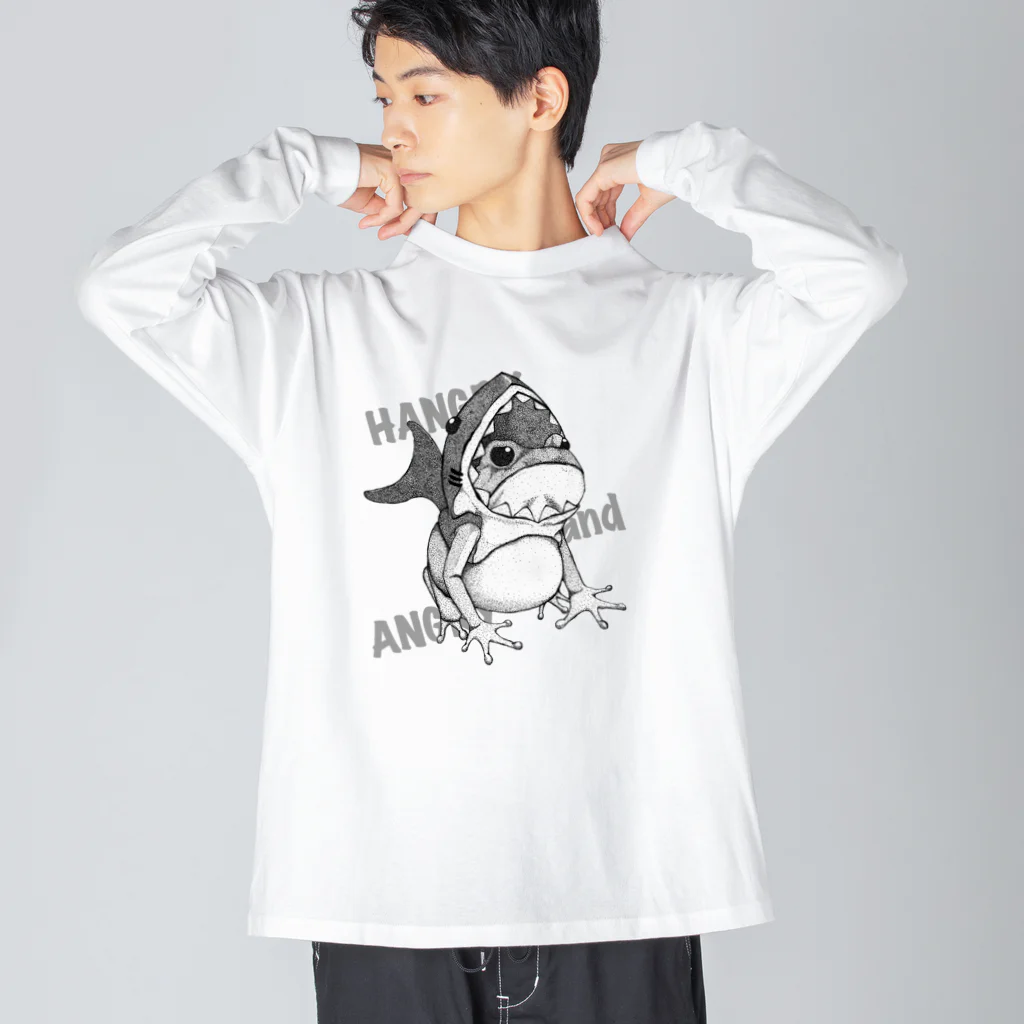 creepy plantのカエル-鮫のキモチ-Pointillism Big Long Sleeve T-Shirt