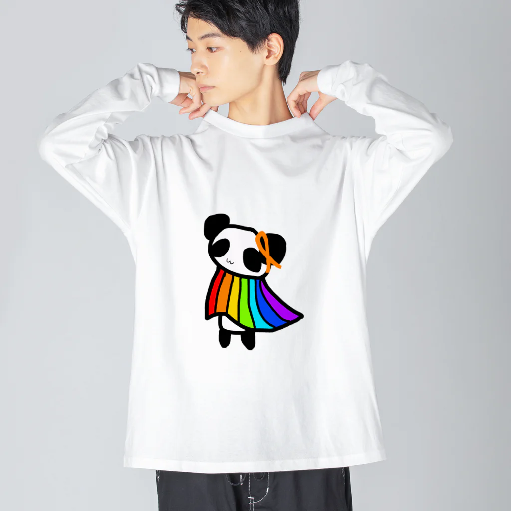 248-nijiya-のオレンジリボンとレインボーフラッグを羽織るパンダ Big Long Sleeve T-Shirt