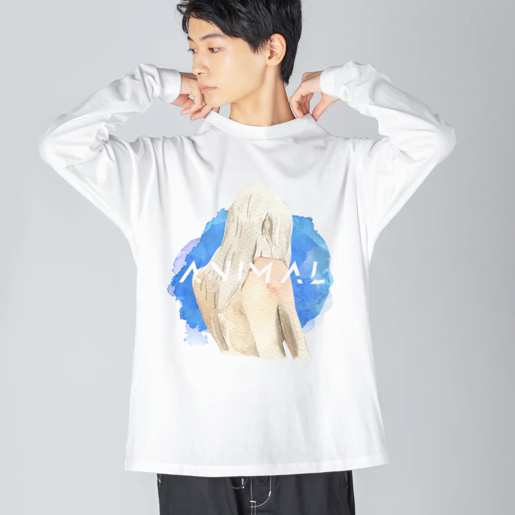 SANKAKU DESIGN STOREの僕らはただの動物。 青 Big Long Sleeve T-Shirt