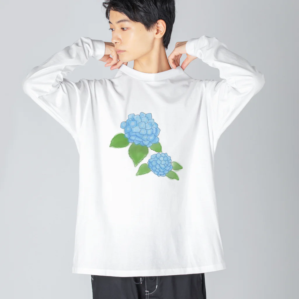 気ままに創作　よろず堂のあじさい　青 ビッグシルエットロングスリーブTシャツ