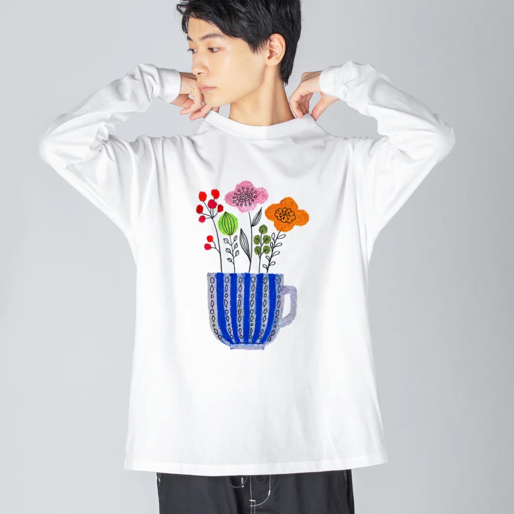 KANKAN ILLUSTRATION FACTORY goods shopの幸せなコーヒータイム ビッグシルエットロングスリーブTシャツ