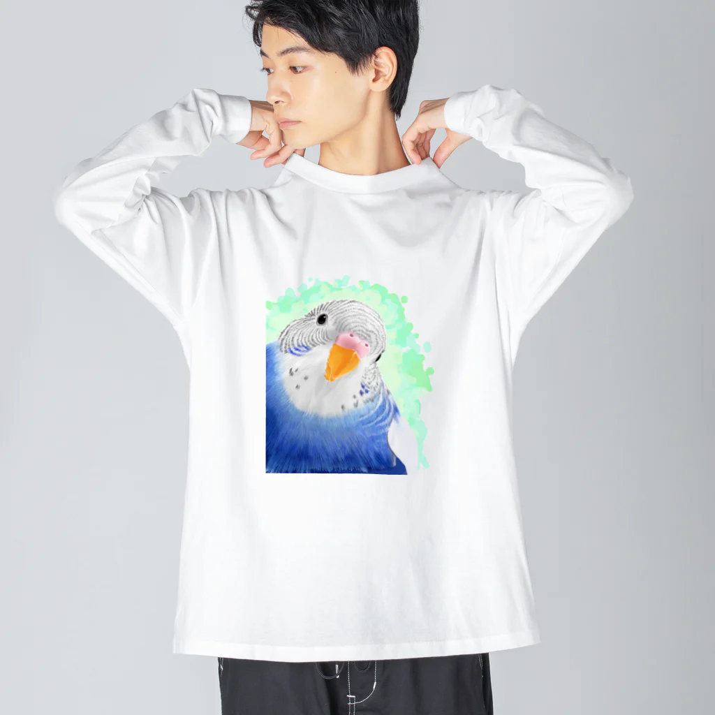 まめるりはことりのセキセイインコ　オパーリン大【まめるりはことり】 ビッグシルエットロングスリーブTシャツ