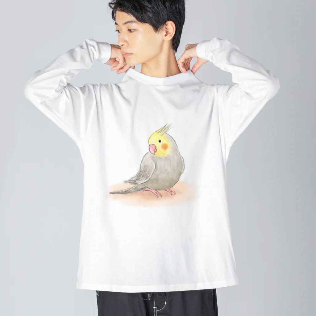 まめるりはことりのオカメインコ　シナモン【まめるりはことり】 ビッグシルエットロングスリーブTシャツ