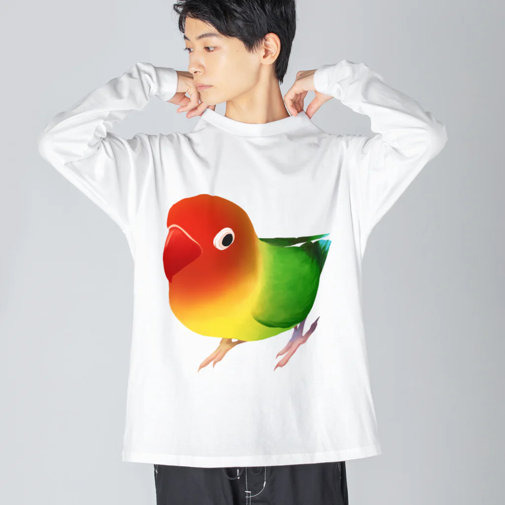 まめるりはことりのボタンインコ　おすましルリゴシボタンインコ【まめるりはことり】 ビッグシルエットロングスリーブTシャツ