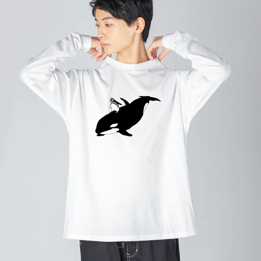 ナイロドノのシャチ乗りペンギン ビッグシルエットロングスリーブTシャツ