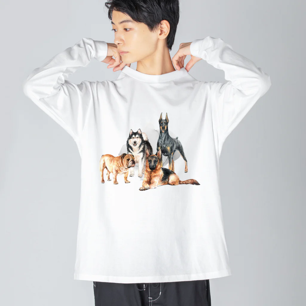 SANKAKU DESIGN STOREのちょっぴり強面の大きい犬たち。 ビッグシルエットロングスリーブTシャツ