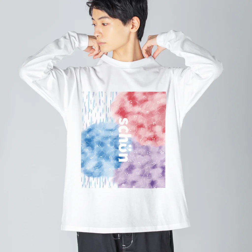 schonの紫陽花と雨 ビッグシルエットロングスリーブTシャツ