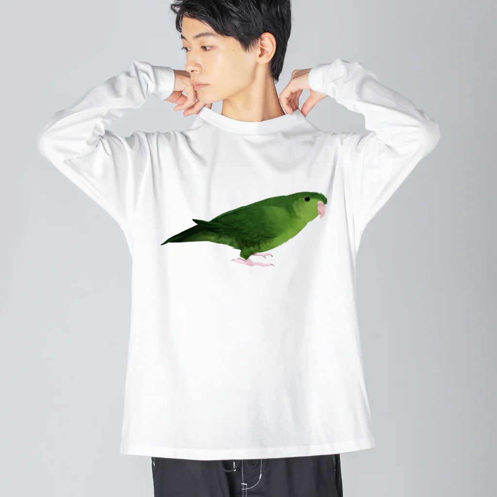 まめるりはことりのサザナミインコ　グリーン【まめるりはことり】 ビッグシルエットロングスリーブTシャツ