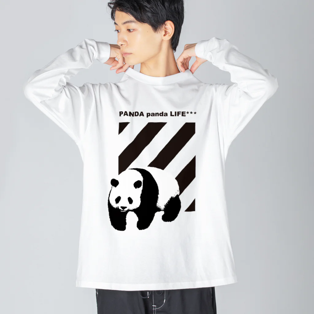 PANDA panda LIFE***の飛び出すパンダ　ストライプ ビッグシルエットロングスリーブTシャツ