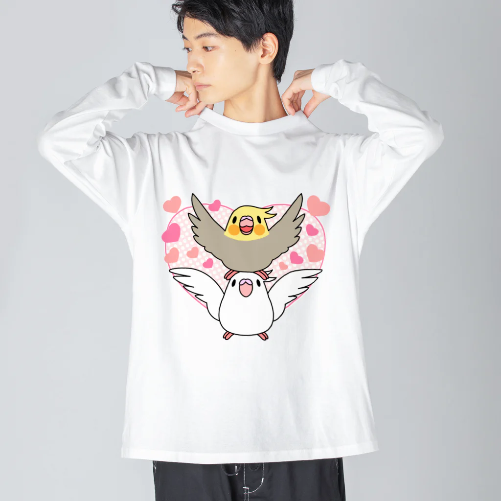 まめるりはことりのラブリーオカメインコ【まめるりはことり】 ビッグシルエットロングスリーブTシャツ