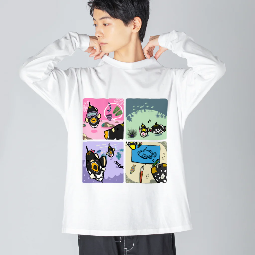 mami-skのお魚グッズ屋〜SUZURI店〜のモンちゃんの楽しそうな日常 Big Long Sleeve T-Shirt