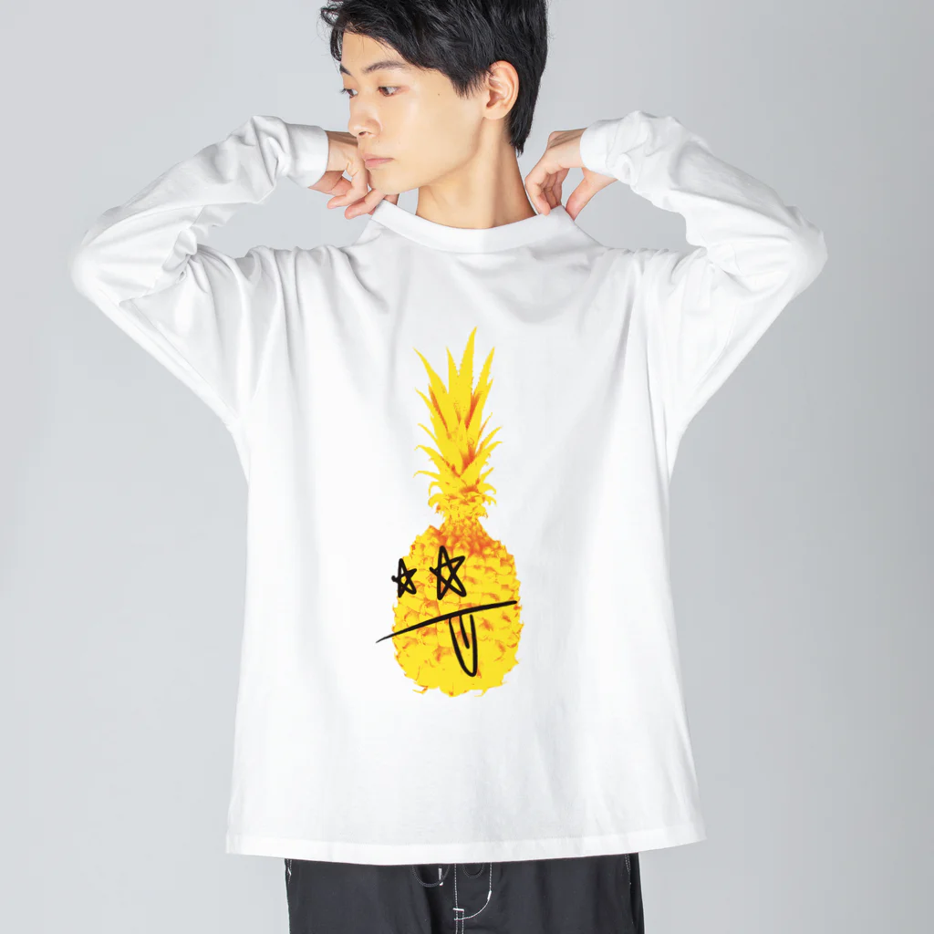 4kakeクリエイティブワーク SUZURI SHOPのロッキンパイナッポーOKINAWA ビッグシルエットロングスリーブTシャツ