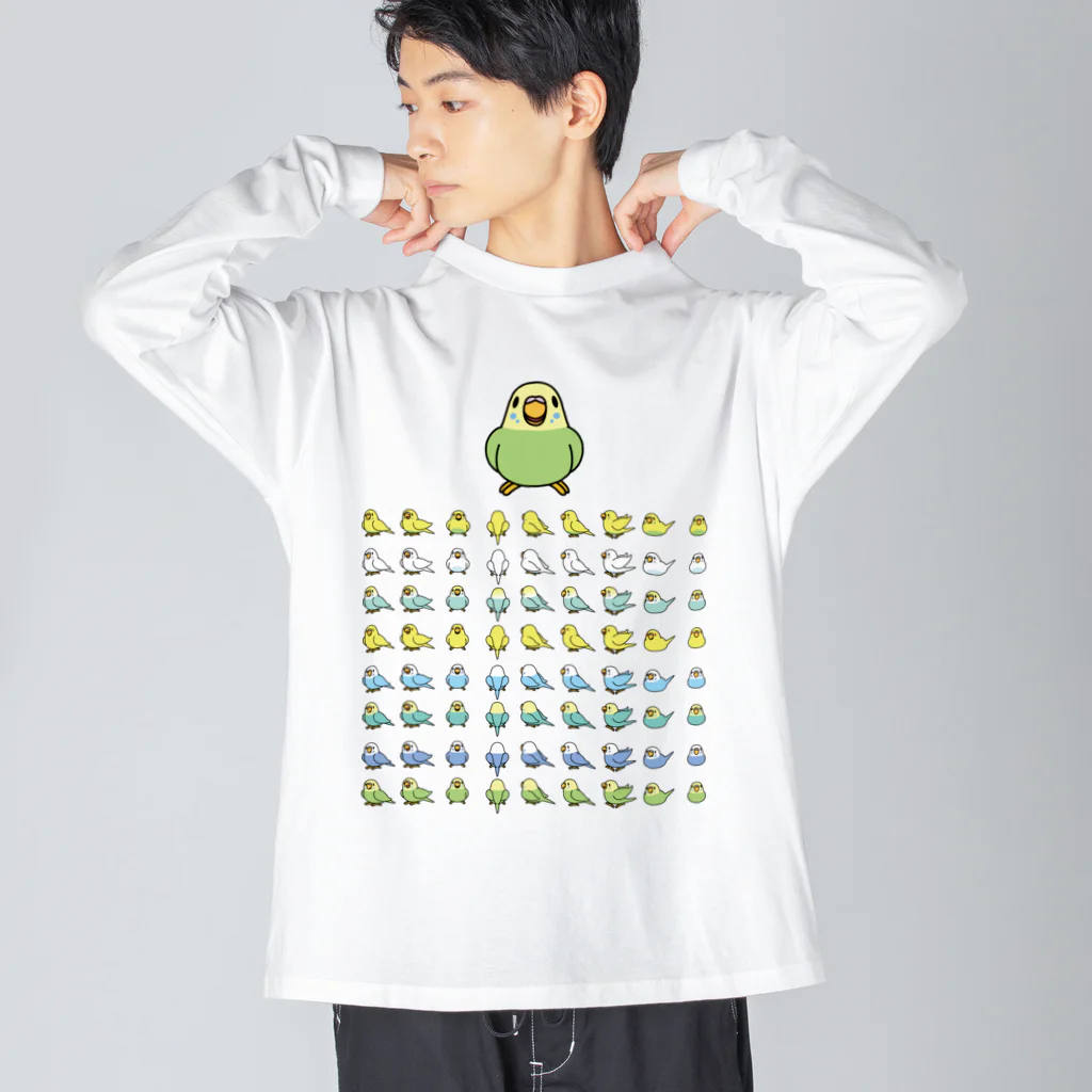 まめるりはことりの整列セキセイインコ隊【まめるりはことり】 ビッグシルエットロングスリーブTシャツ