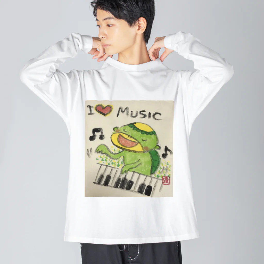 KIYOKA88WONDERLANDのピアノかっぱくん Piano Kappa-kun Big Long Sleeve T-Shirt